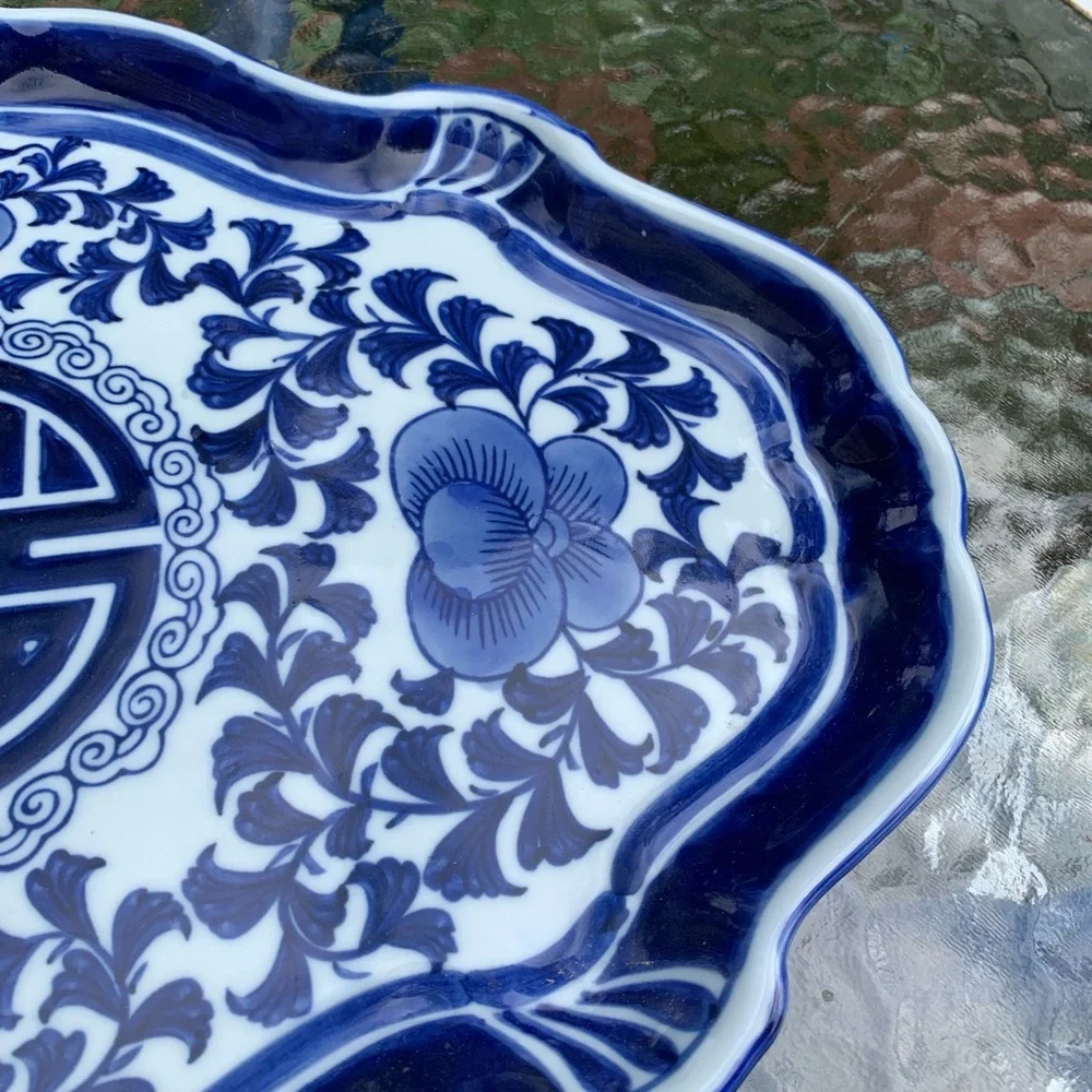 Vintage Bombay Blue and White Floral Ceramic Tray